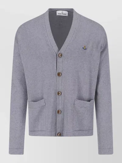 Vivienne Westwood Crewneck Jacket Straight Cut Front Pockets Ribbed In Gray