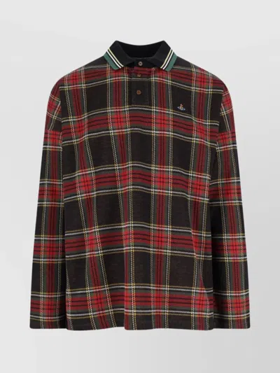 Vivienne Westwood Crewneck Sweater With Plaid Pattern And Button Detail In Multi