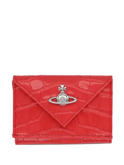 Vivienne Westwood Croc-effect Orb Wallet In Red