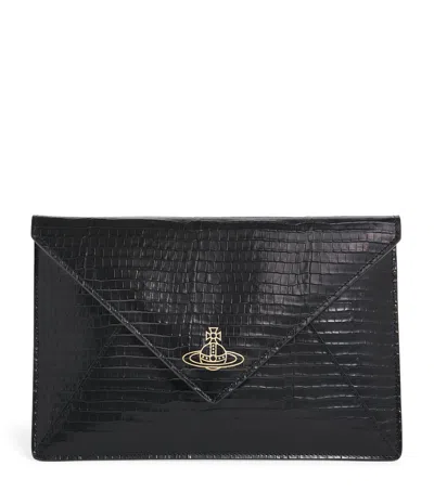 Vivienne Westwood Croc-embossed Leather Envelope Clutch In Black