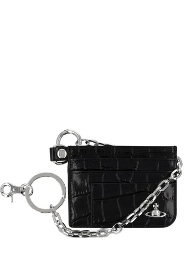 Vivienne Westwood Croc-effect Orb Card Holder In Black