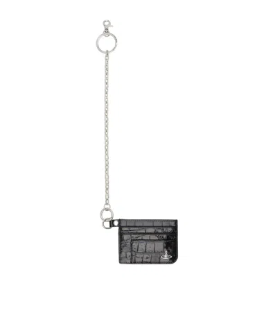 Vivienne Westwood Croc-effect Orb Card Holder In Gray