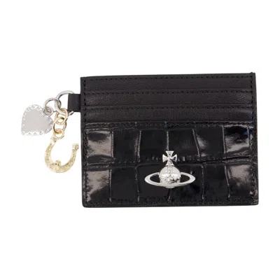 Vivienne Westwood Crocembossed Leather Card Holder With Charms, Black