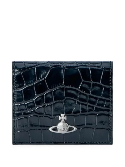 Vivienne Westwood Croc-embossed Orb Bifold Wallet In Blue