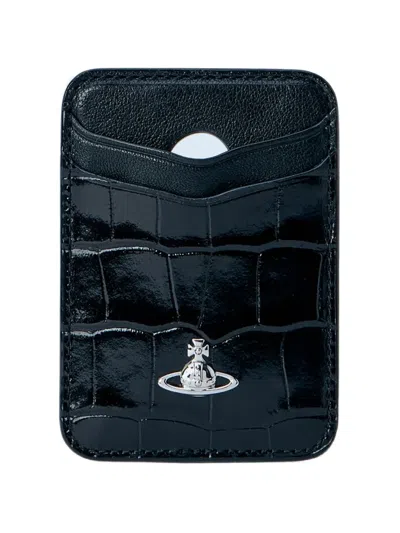 Vivienne Westwood Croc-embossed Orb Card Holder In Black