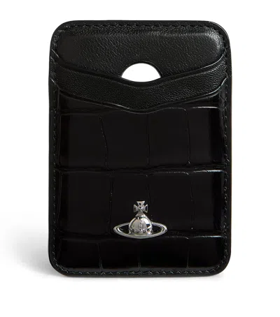 Vivienne Westwood Croc-embossed Orb Magnetic Card Holder In Black
