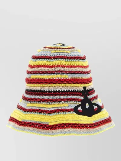 Vivienne Westwood Crochet Bucket Hat Striped Pattern Wide Brim In Multi