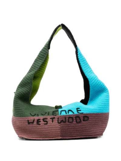 Vivienne Westwood Crochet-knit Logo-embroidered Shoulder Bag In Blue