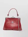 Vivienne Westwood Crocodile Chain Strap Wallets Metal Frame Top Handle In Red