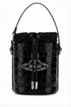 Vivienne Westwood Crocodile-embossed Black Bucket Shoulder Bag In White