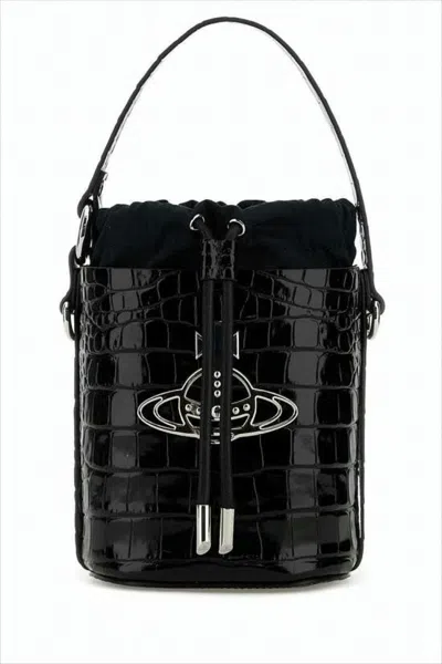 Vivienne Westwood Crocodile-embossed Black Bucket Shoulder Bag In White