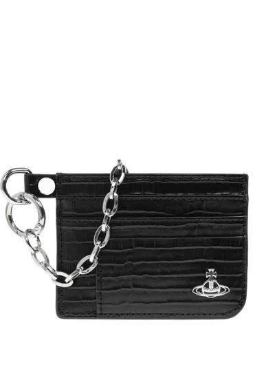 Vivienne Westwood Crocodile-embossed Chain Card Holder In Black
