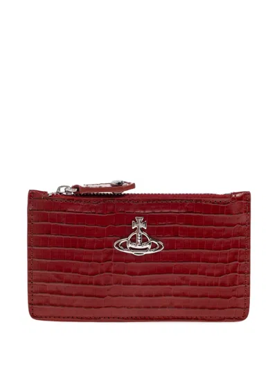 Vivienne Westwood Crocodile-embossed Zip-around Cardholder In Burgundy