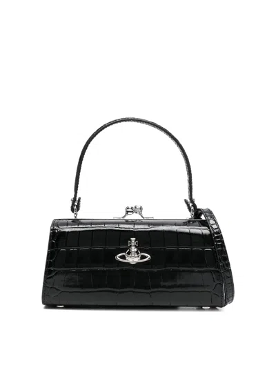 Vivienne Westwood Crocodile-effect Doll Xl Frame Purse In Black