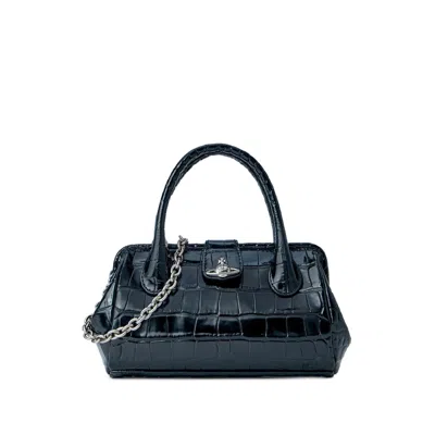 Vivienne Westwood Crocodile-embossed Leather Tote Bag In Black