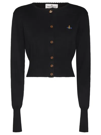 Vivienne Westwood Bea Cropped Cardigan Ribbed Cuffs Scalloped In Black