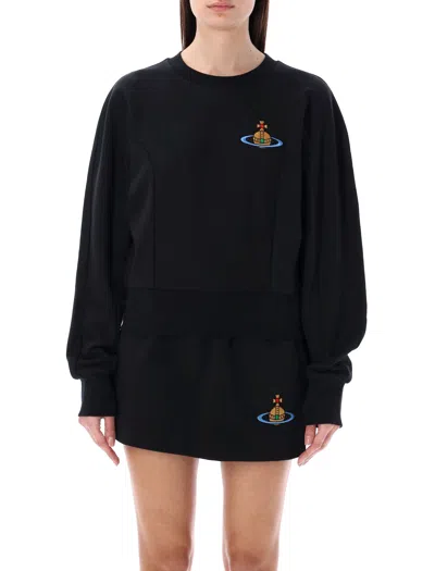 VIVIENNE WESTWOOD CROPPED BLACK COTTON SWEATSHIRT WITH MAXI ORB EMBROIDERY