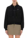 Vivienne Westwood Cropped Black Hoodie With Zipper Closure And Ribbed Details In Brown