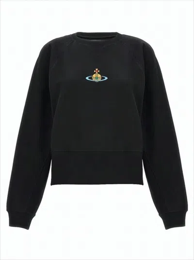 VIVIENNE WESTWOOD CROPPED BLACK LONG-SLEEVE SWEATSHIRT WITH EMBROIDERED EMBLEM