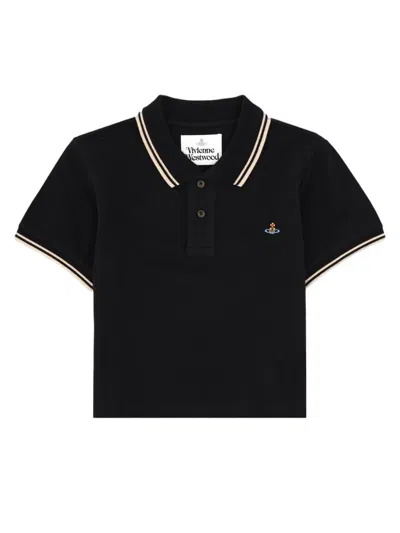 Vivienne Westwood Cropped Black Striped Cotton Polo Shirt