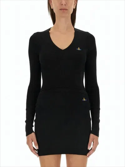 Vivienne Westwood Cropped Black Sweater With Deep V-neckline