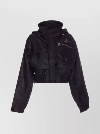 Vivienne Westwood Cropped Bomber Jacket Hood Removable In Black