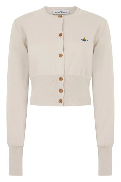 Vivienne Westwood Cropped Button-up Cardigan With Embroidered Logo In Neutral