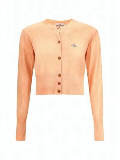 Vivienne Westwood Cropped Cardigan With Button-down Front And Logo Detail In Orange