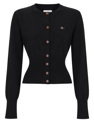 Vivienne Westwood Cropped Fitted Cardigan With Ribbed Cuffs And Button Detail In Black