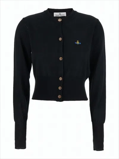Vivienne Westwood Cropped Fitted Cardigan With Round Neckline In Black