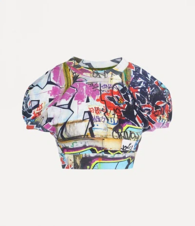 Vivienne Westwood Cropped Football T-shirt Cotton "graffiti" Pattern S Women In Neutral