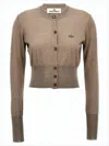 Vivienne Westwood Cropped Knit Cardigan With Wooden Button Front In Brown