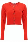 Vivienne Westwood Cropped Knit Cardigan With Wooden Buttons And Emblem In Red