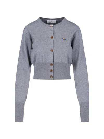Vivienne Westwood Mens Dark Grey Melange Bea Cropped Cotton-blend Knit Cardigan In Gray