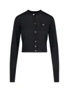 Vivienne Westwood Bea Black Cardigan With Orb Embroidery And Branded Button In Cotton And Cashmere Woman In Black