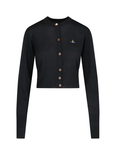 VIVIENNE WESTWOOD CROPPED LOGO CARDIGAN - BLACK