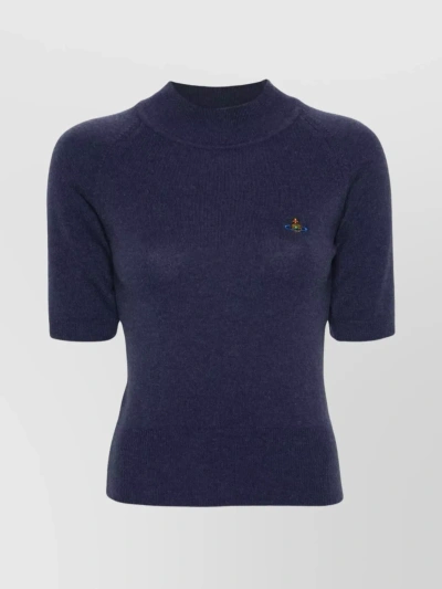Vivienne Westwood Cropped Ribbed Knit Top With Short Sleeves In Blue
