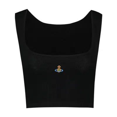 Vivienne Westwood Cropped Ribbed Viscose Tank Top In Black