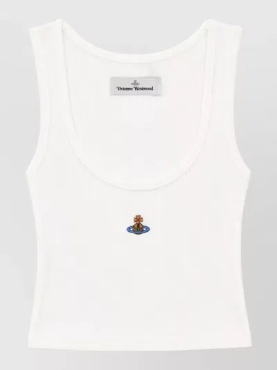 Vivienne Westwood Ribbed Scoop Neck Tank Top With Embroidered Logo In White