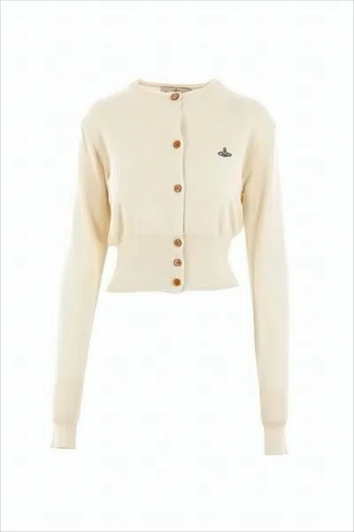 Vivienne Westwood Cropped Round Neck Cardigan With Cashmere Blend In Neutral