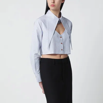Vivienne Westwood Cropped Shirt Striped Collar Button Detail In Blue