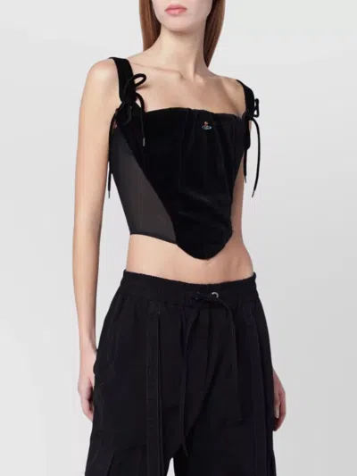 VIVIENNE WESTWOOD CROPPED VELVET CORSET WITH BOW AND MESH