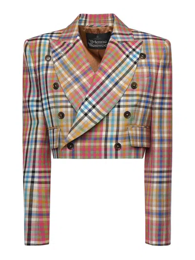 Vivienne Westwood Long Sleeve Cut Off Jacket Heather Check 44 Women In Multi