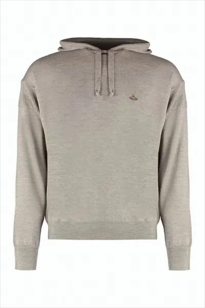 Vivienne Westwood Cropped Wool Hoodie With Ribbed Cuffs In White