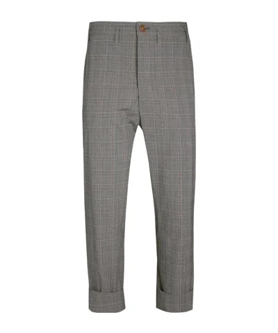 Vivienne Westwood Cruise Gingham-check Cropped Trousers In Gray