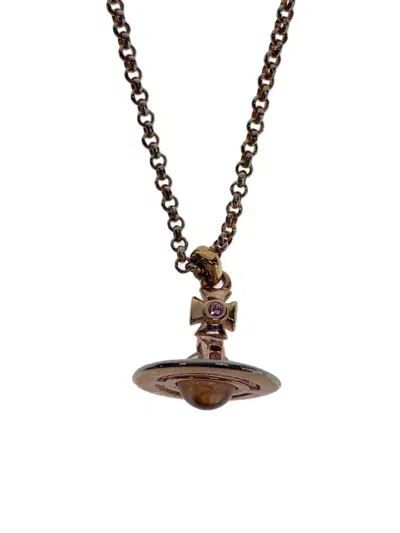 Pre-owned Vivienne Westwood Crystal 3d Orb Necklace In Gold