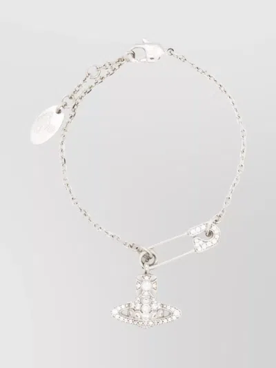 Vivienne Westwood Crystal Chain Bracelet Safety Pin In Metallic