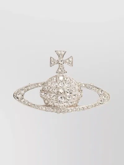 Vivienne Westwood Crystal Cross Orb Platinum Pin In White