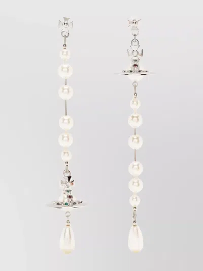 Vivienne Westwood Crystal Drop Earrings Pearl Embellishments In Metallic