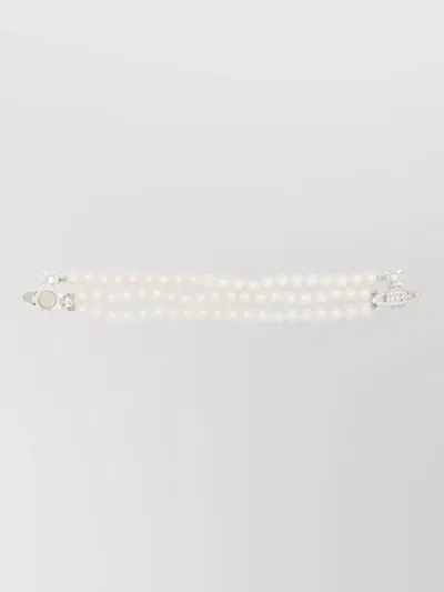 Vivienne Westwood Crystal Embellished Faux Pearl Bracelet In White